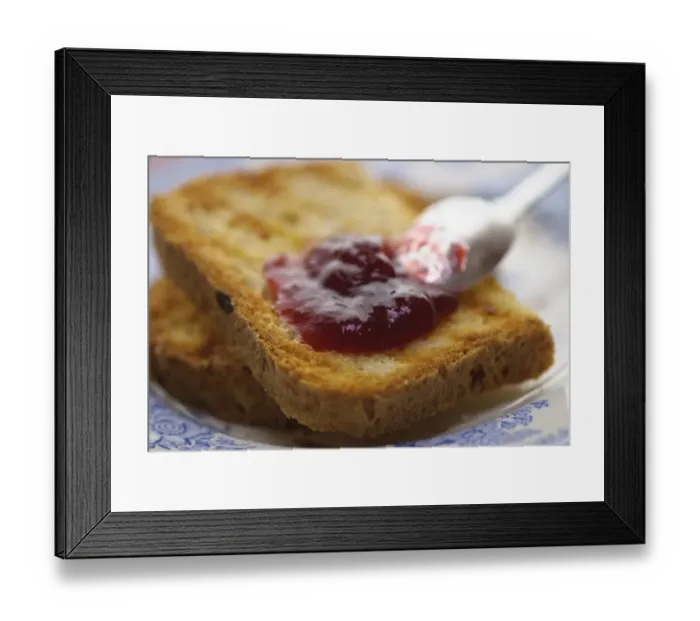 Framed Print : Home made jam on toast made from gluten free bread with silver spoon Framed Print : Home made jam on toast made from gluten free bread with silver spoon