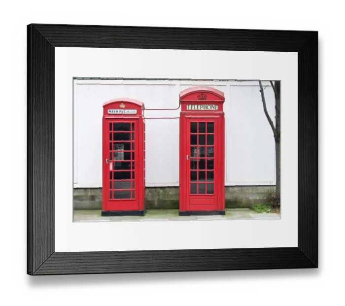 Framed Print : Two red telephone boxes of different vintages in London, UK credit: Marie-Louise