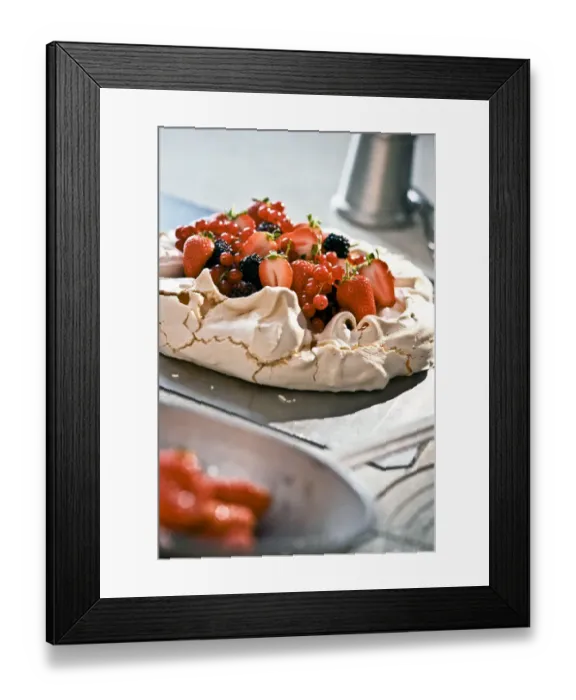 Framed Print : Pavlova with fresh berries on kitchen worktop credit: Marie-Louise Avery / thePictureKitchen Framed Print : Pavlova with fresh berries on kitchen worktop credit: Marie-Louise Avery / thePictureKitchen
