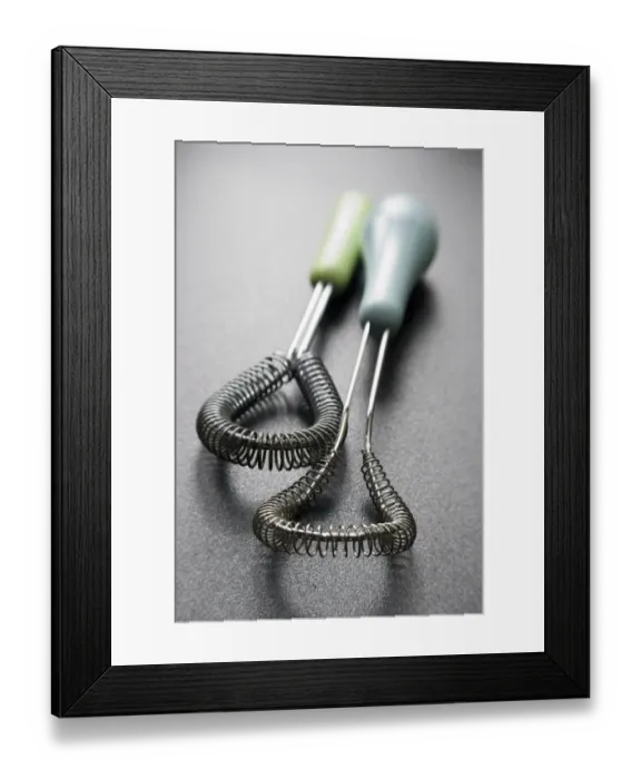 Framed Print : Wire whisks for cookery on dark surface credit: Marie-Louise Avery / thePictureKitchen Framed Print : Wire whisks for cookery on dark surface credit: Marie-Louise Avery / thePictureKitchen