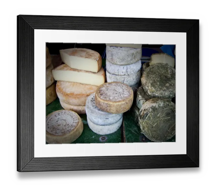 Framed Print : Italian cheeses on market stall in Edenbridge Kent credit: Marie-Louise Avery / Framed Print : Italian cheeses on market stall in Edenbridge Kent credit: Marie-Louise Avery /