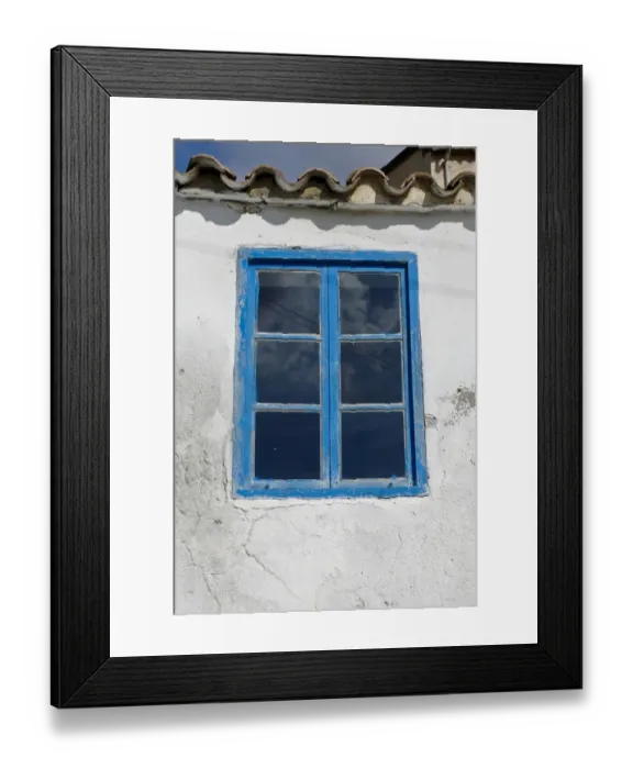 Framed Print : Blue framed window in white wall of Greek Cypriot house credit: Marie-Louise Avery Framed Print : Blue framed window in white wall of Greek Cypriot house credit: Marie-Louise Avery