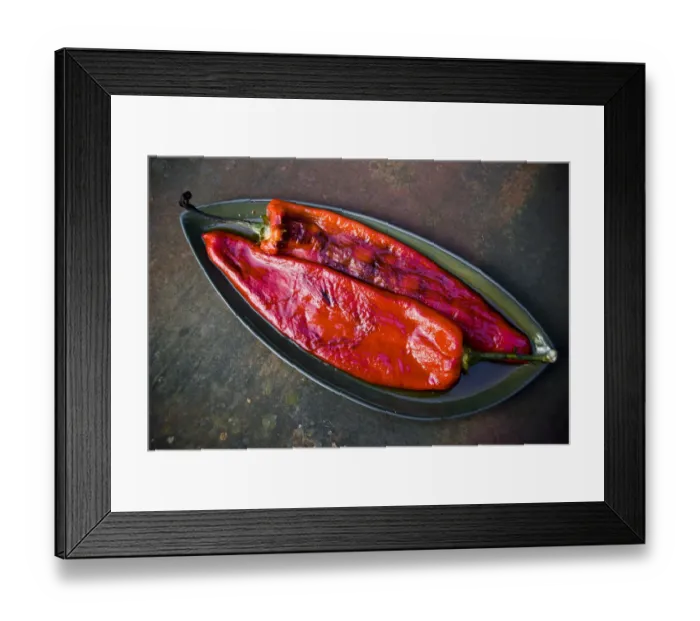 Framed Print : Grilled red peppers with blistered skins removed credit: Marie-Louise Avery / thePictureKitchen Framed Print : Grilled red peppers with blistered skins removed credit: Marie-Louise Avery / thePictureKitchen