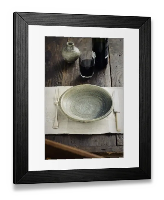Framed Print : Rustic table setting with tumbler of red wine before food arrives credit: Marie-Louise Framed Print : Rustic table setting with tumbler of red wine before food arrives credit: Marie-Louise