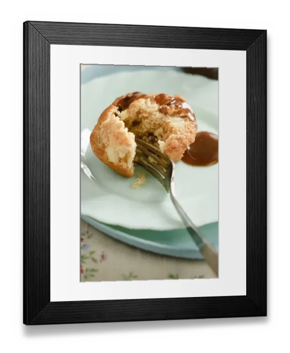 Framed Print : Pear and walnut muffin with toffee sauce credit: Marie-Louise Avery  /  thePictureKitchen