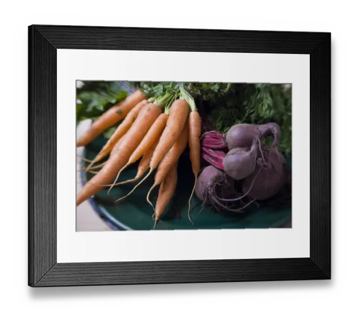 Framed Print : Bunches of fresh carrots and beetroot on dark green platter credit: Marie-Louise Framed Print : Bunches of fresh carrots and beetroot on dark green platter credit: Marie-Louise