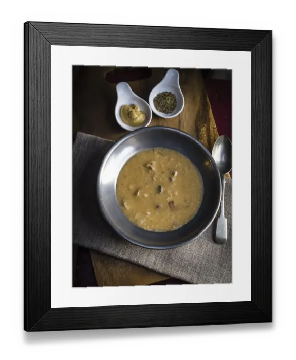 Framed Print : AÔÇ×rtsoppa, Swedish yellow pea soup, traditionally served with Slotts senap (Swedish Framed Print : AÔÇ×rtsoppa, Swedish yellow pea soup, traditionally served with Slotts senap (Swedish