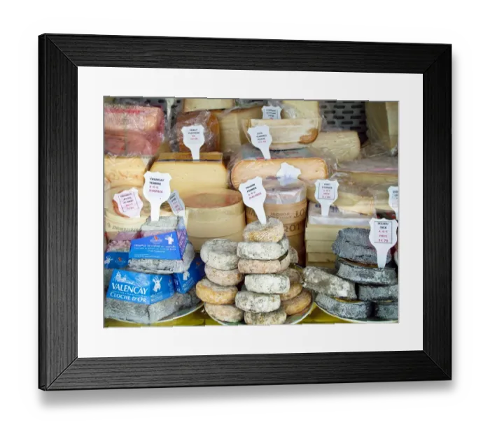 Framed Print : Cheese stall in market in Pas-de-Calais, northern France, selling inter al. Pont Framed Print : Cheese stall in market in Pas-de-Calais, northern France, selling inter al. Pont