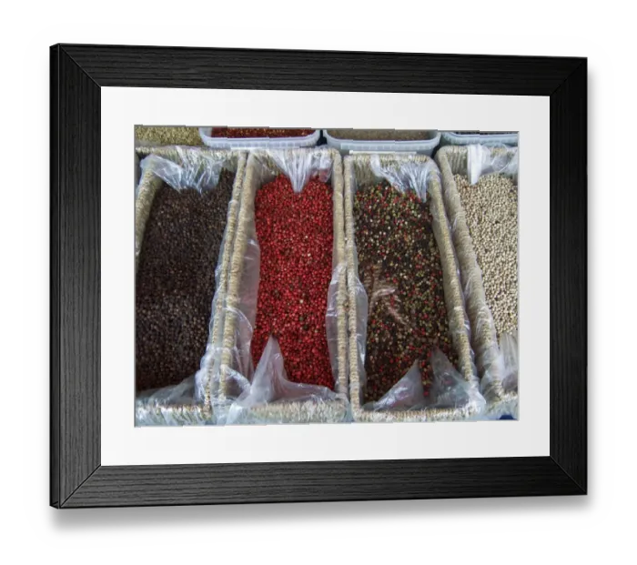 Framed Print : Various sorts of peppercorns on market stall in Edenbridge Kent credit: Marie-Louise Framed Print : Various sorts of peppercorns on market stall in Edenbridge Kent credit: Marie-Louise