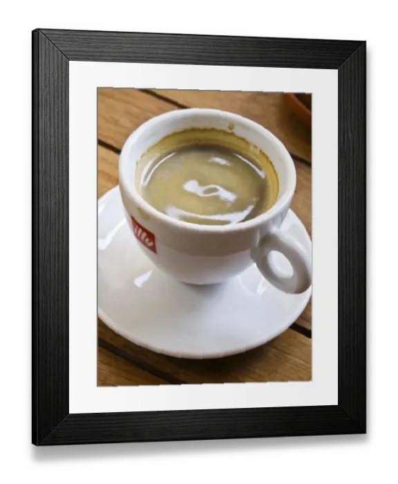 Framed Print : Small cup of espresso coffee in Swedish cafe. credit: Marie-Louise Avery / thePictureKitchen Framed Print : Small cup of espresso coffee in Swedish cafe. credit: Marie-Louise Avery / thePictureKitchen
