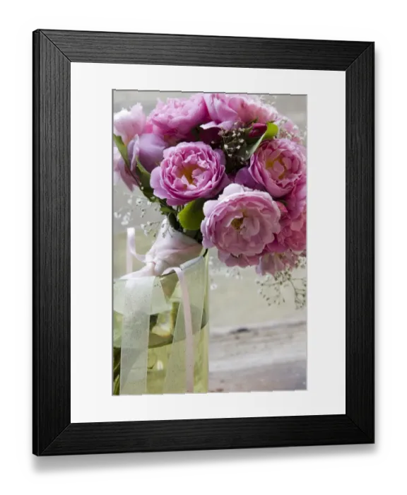 Framed Print : Pink peonieswith gypsophila tied into simple posy style wedding bouquet credit Framed Print : Pink peonieswith gypsophila tied into simple posy style wedding bouquet credit