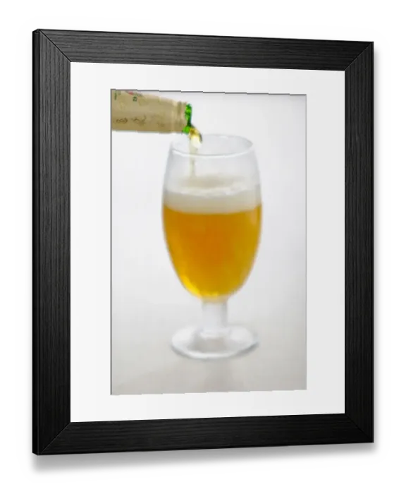 Framed Print : Pouring lager beer into stemmed beer glass credit: Marie-Louise Avery / thePictureKitchen Framed Print : Pouring lager beer into stemmed beer glass credit: Marie-Louise Avery / thePictureKitchen