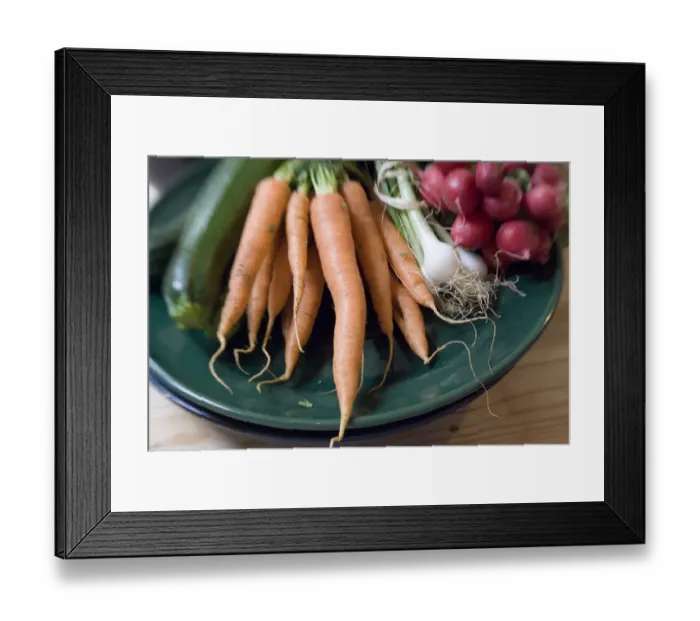 Framed Print : Fresh vegetables from farmers market on dark green platter credit: Marie-Louise