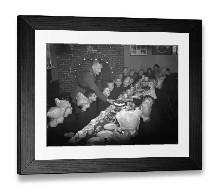 Framed Print : Boys being served their Christmas dinner by an officer at the Army Bands School in Framed Print : Boys being served their Christmas dinner by an officer at the Army Bands School in