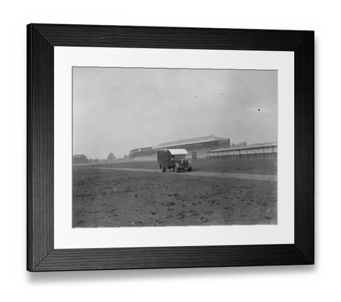 Framed Print : Men using a Bedford truck to set up the totalisators at Hurst Park Racecourse in Molesey Framed Print : Men using a Bedford truck to set up the totalisators at Hurst Park Racecourse in Molesey