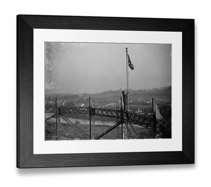Framed Print : Flag on gasometer. 1934 Framed Print : Flag on gasometer. 1934