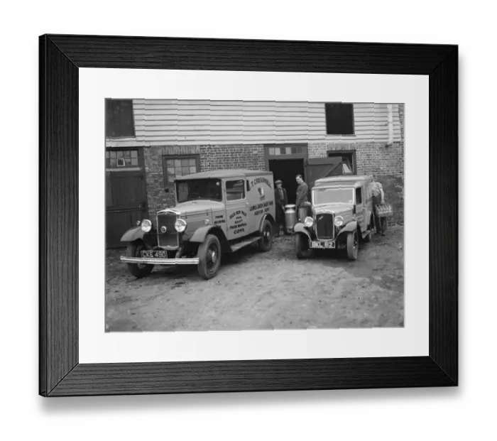 Framed Print : Milk vans in Leaves Green. 1937