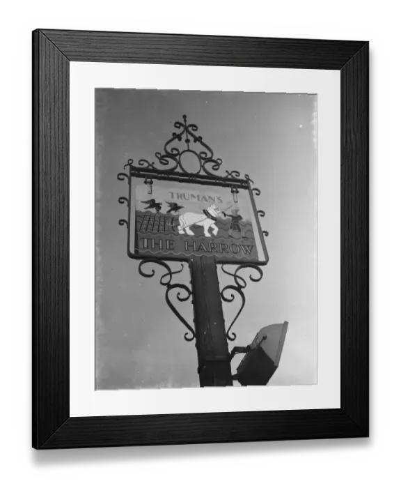 Framed Print : The sign to Harrow Inn, located in Erith, London. 1938 Framed Print : The sign to Harrow Inn, located in Erith, London. 1938