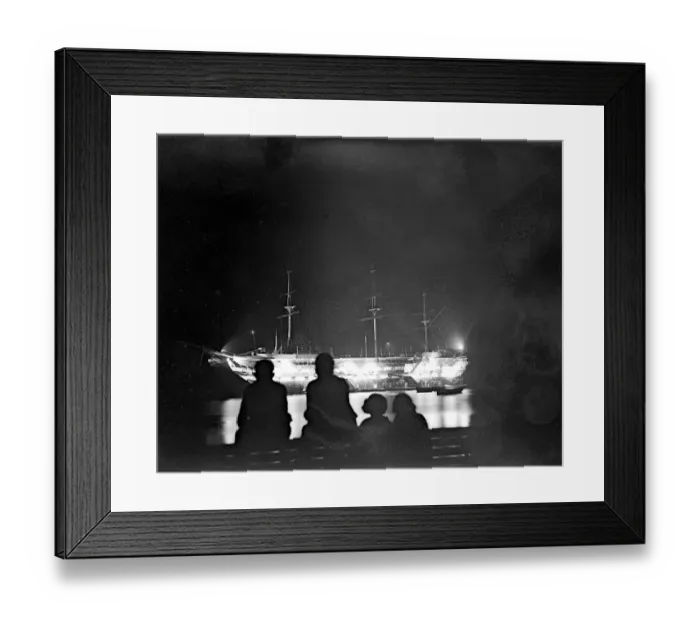 Framed Print : H. M.s Worcester, floodlit in Honour of Nelson on the Anniversary of Trafalgar