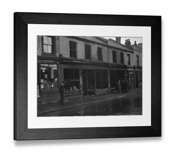 Framed Print : The burnt - out remains of shops in Swanscombe, Kent after a fire Framed Print : The burnt - out remains of shops in Swanscombe, Kent after a fire