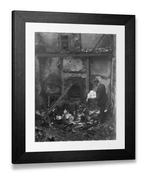 Framed Print : Looking through what is left behind following a cottage fire in Chelsfield, Kent Framed Print : Looking through what is left behind following a cottage fire in Chelsfield, Kent