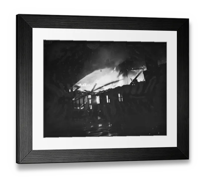 Framed Print : Fire, Halls, Dartford. 1937 Framed Print : Fire, Halls, Dartford. 1937