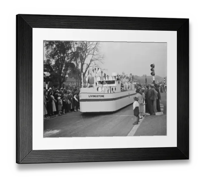 Framed Print : The Dartford Carnival. The Livingstone motor ship in the parade. 1936 Framed Print : The Dartford Carnival. The Livingstone motor ship in the parade. 1936