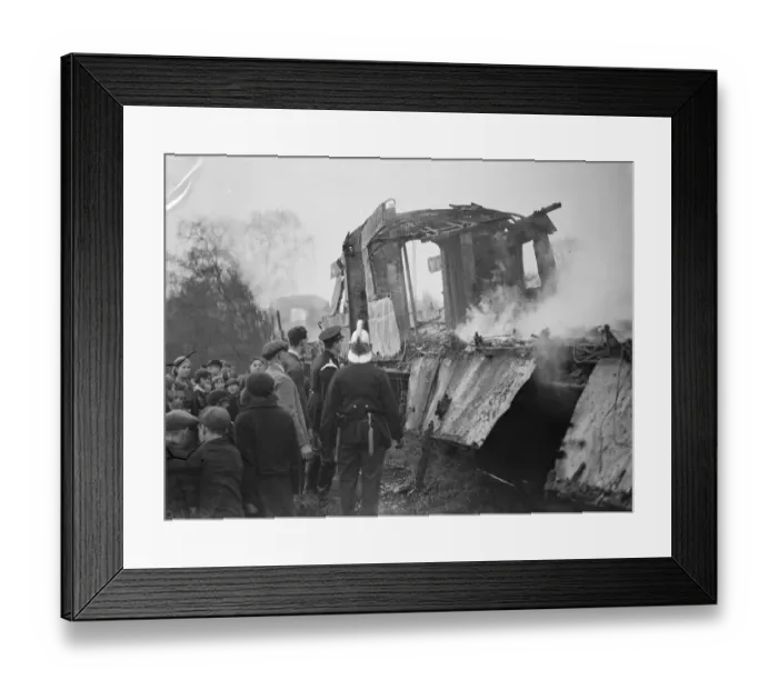 Framed Print : Firemen dealing with a fire on a train at Swanley, Kent. 1938