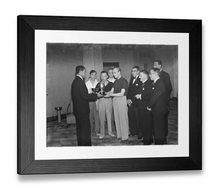 Framed Print : The trophy presentation at table tennis final in Deptford, Kent. 1939