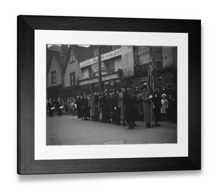Framed Print : The women of the Royal British Legion wait with their flag for the procession to Framed Print : The women of the Royal British Legion wait with their flag for the procession to