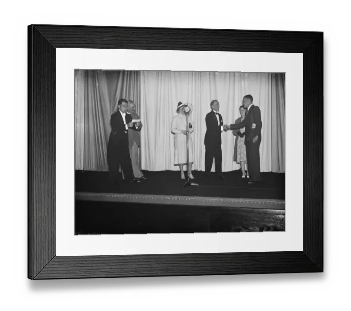 Framed Print : Mr and Mrs Robert Crook with the Cinegram prize winner at the Odeon on Eltham Hill Framed Print : Mr and Mrs Robert Crook with the Cinegram prize winner at the Odeon on Eltham Hill