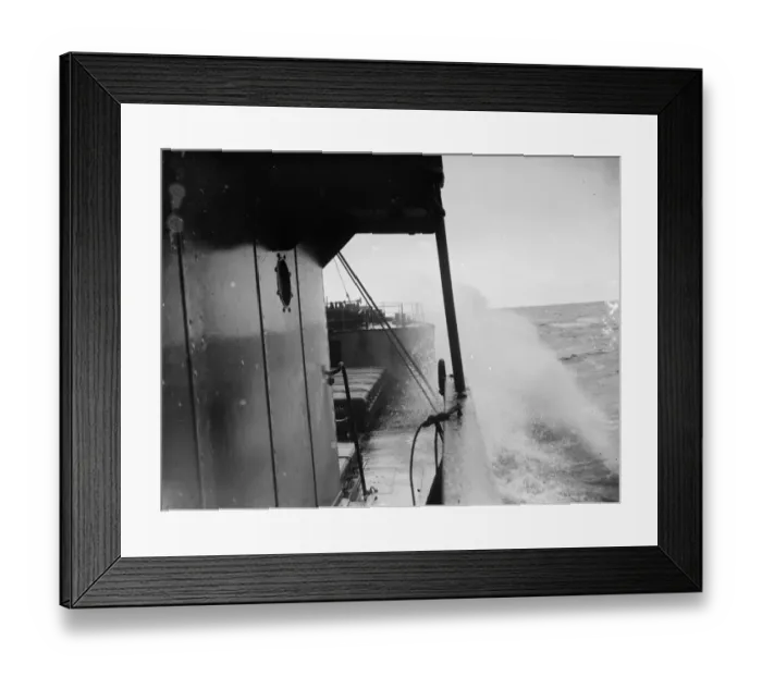 Framed Print : Waves breaking over the bows of the tramp steamer the SS Eston. 1935 Framed Print : Waves breaking over the bows of the tramp steamer the SS Eston. 1935