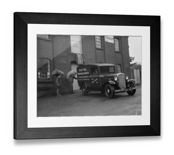 Framed Print : Workmen loading up a delivery van from Platt Mill, Borough Green, with sacks of flour Framed Print : Workmen loading up a delivery van from Platt Mill, Borough Green, with sacks of flour