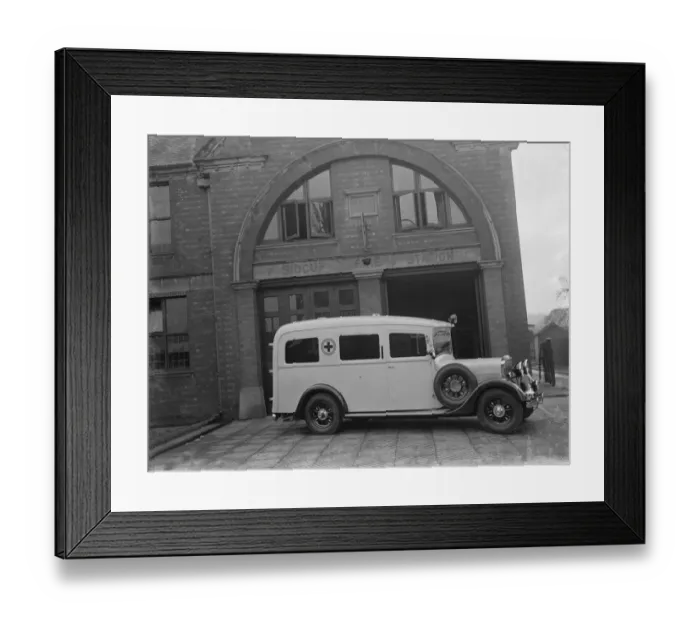 Framed Print : A new ambulance, parked outside Sidcup fire station, Kent. 1937 Framed Print : A new ambulance, parked outside Sidcup fire station, Kent. 1937