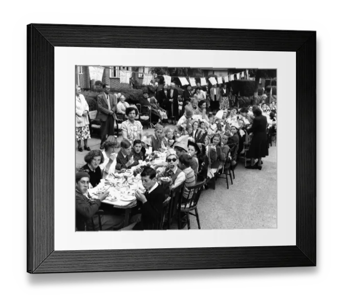 Framed Print : Coronation - children having a street party to celebrate. Norfolk Crescent, Sidcup photographer Framed Print : Coronation - children having a street party to celebrate. Norfolk Crescent, Sidcup photographer