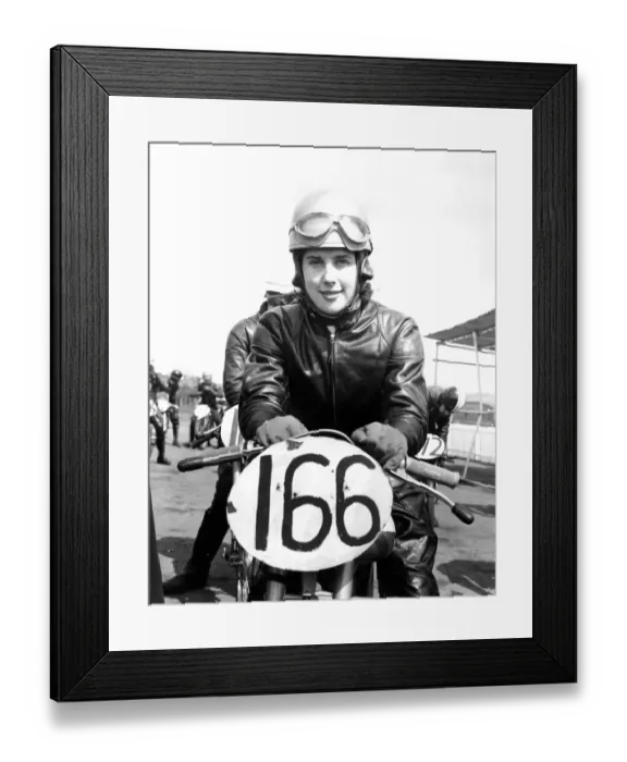 Framed Print : Female motorcyclist, Brenda Bound, in full leathers at a local race meeting, Kent Framed Print : Female motorcyclist, Brenda Bound, in full leathers at a local race meeting, Kent