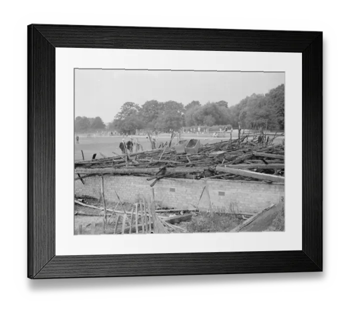 Framed Print : The wreckage of the burnt out pavilion at Dartford. 1937 Framed Print : The wreckage of the burnt out pavilion at Dartford. 1937