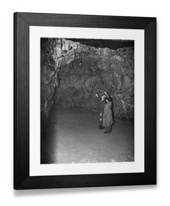 Framed Print : Men inside the Chislehurst caves at the explosive stores. 1938 Framed Print : Men inside the Chislehurst caves at the explosive stores. 1938