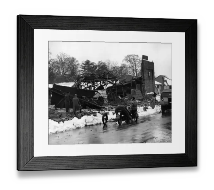 Framed Print : This garage ( Caffyn s) at Sevenoaks, Kent, was badly damaged by the heavy fall of Framed Print : This garage ( Caffyn s) at Sevenoaks, Kent, was badly damaged by the heavy fall of