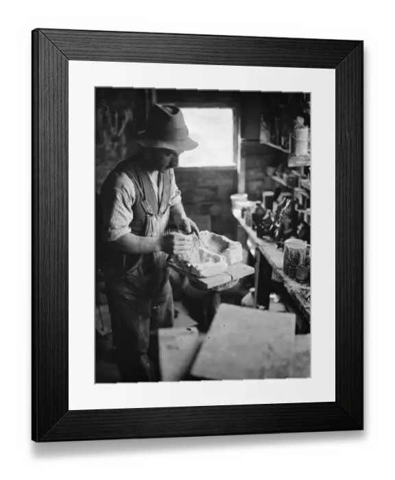 Framed Print : Pottery maker Mr Sadler filling sides of a rabbit mould with clay. 1938 Framed Print : Pottery maker Mr Sadler filling sides of a rabbit mould with clay. 1938