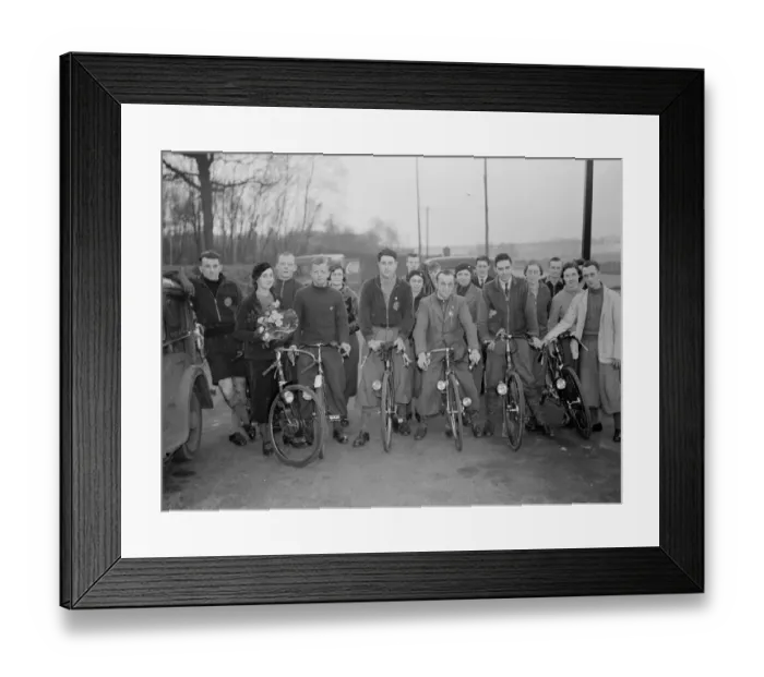 Framed Print : A group photo of the North Kent Tandem Club with their bicycles. 5 February 1938