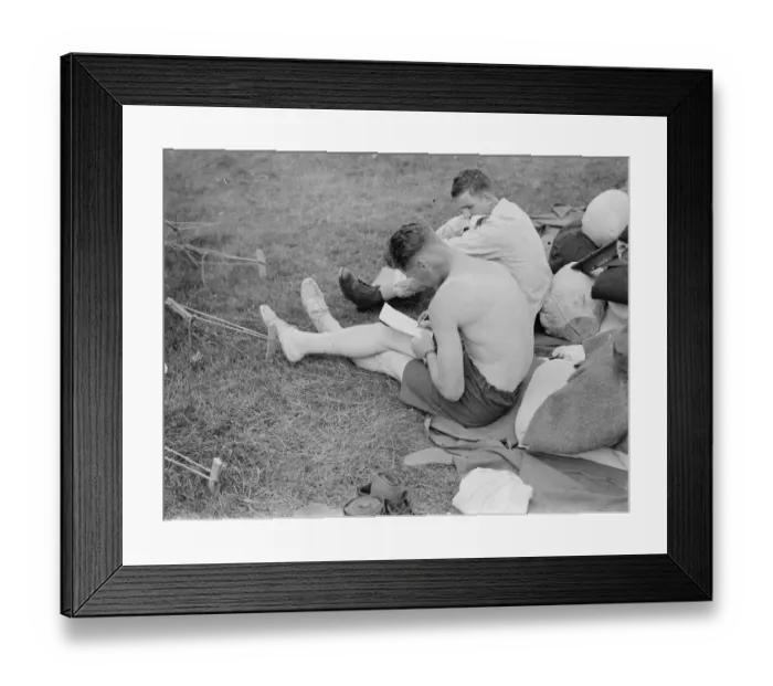 Framed Print : Territorials at camp at Lympne. A Territorial writing home. 1939 Framed Print : Territorials at camp at Lympne. A Territorial writing home. 1939