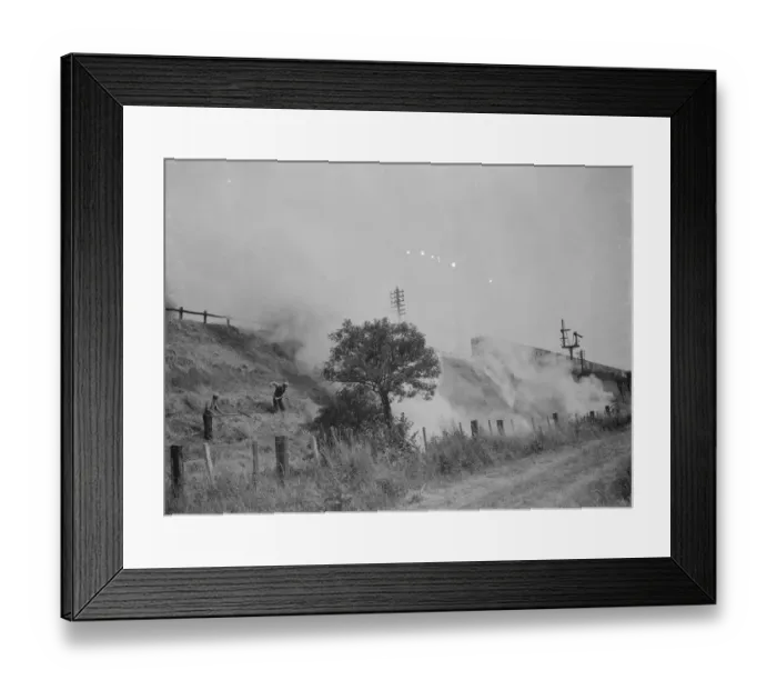 Framed Print : Burning grass on railway banks, Slades Green. 1937 Framed Print : Burning grass on railway banks, Slades Green. 1937