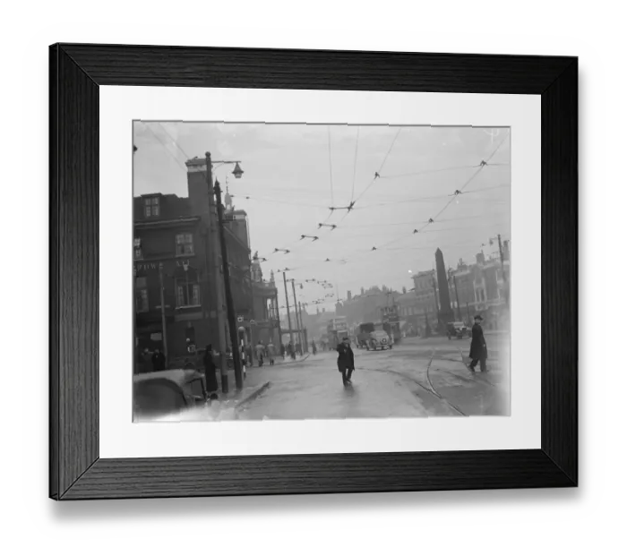 Framed Print : Demolition and construction Co, electrical wires overhead, trolley buses Framed Print : Demolition and construction Co, electrical wires overhead, trolley buses