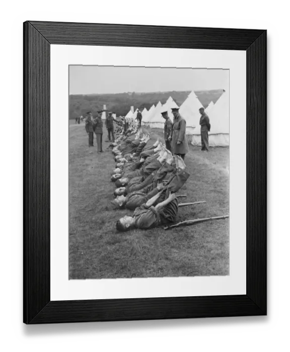 Framed Print : Territorial Army recruits at camp in Lympne, Kent. Foot inspection. 1939