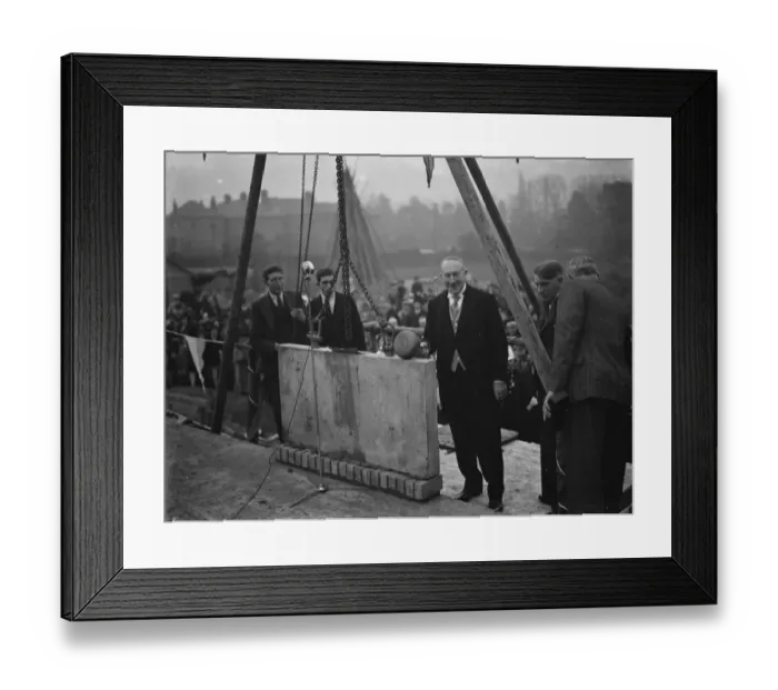 Framed Print : Mr E W Meyerstein, the High Sherrif of Kent, laying the foundation stone for Framed Print : Mr E W Meyerstein, the High Sherrif of Kent, laying the foundation stone for