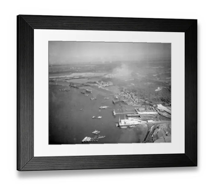 Framed Print : Aerial view of Greenhithe, Kent overlooking Everards shipyard, HMS Worcester