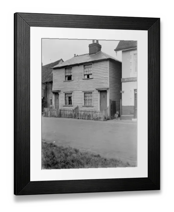 Framed Print : Weather board cottage on the street in Eynsford, Kent. 1937 Framed Print : Weather board cottage on the street in Eynsford, Kent. 1937