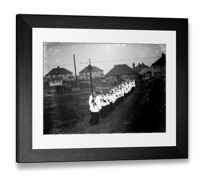 Framed Print : The religious procession leading to the church hall opening in Barnehurst, Kent Framed Print : The religious procession leading to the church hall opening in Barnehurst, Kent