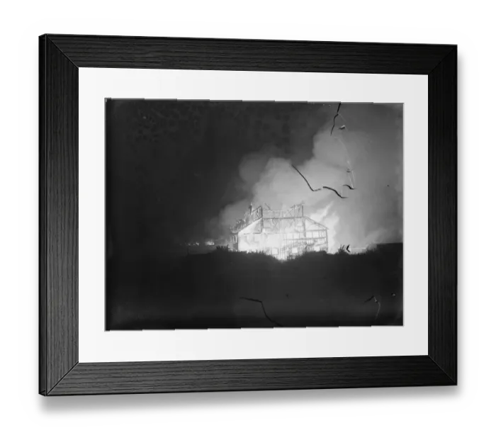 Framed Print : A fire blazing at the tannery in Dartford, Kent. 3 October 1939